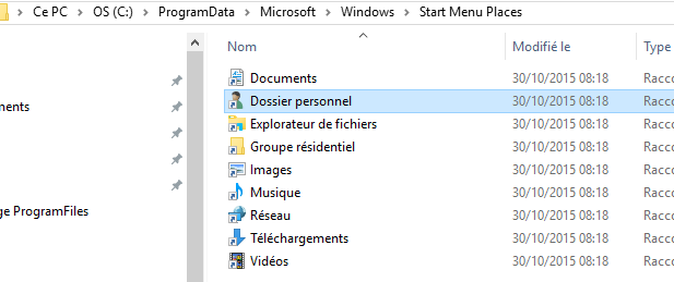 Capture-start menu places raccourcis.PNG