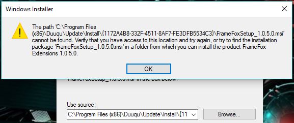 Framework extension error.JPG