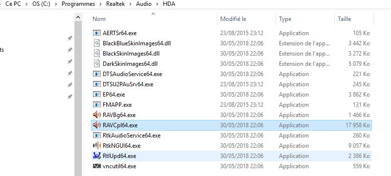 Capture-raccourci Realtek audio manage.JPG