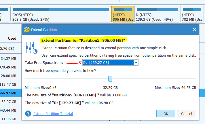 Capture-étendre la partition au dépend de D 139 Go.PNG