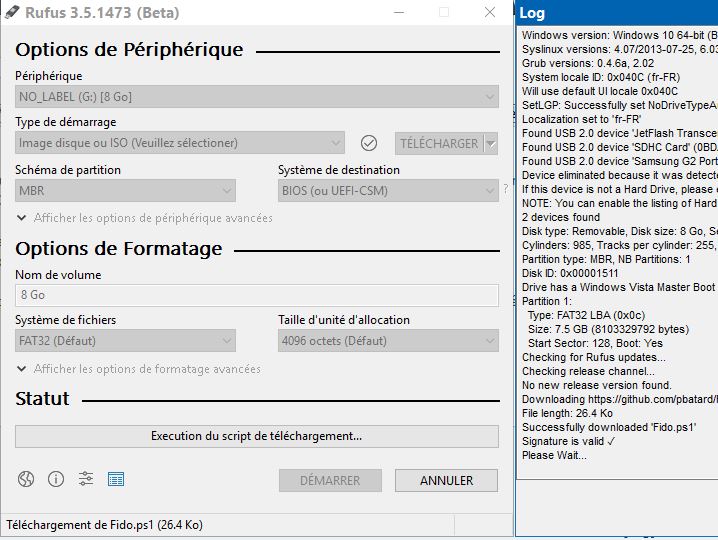 Capture-Rufus en grisé après exécution du script Fido de Github.JPG