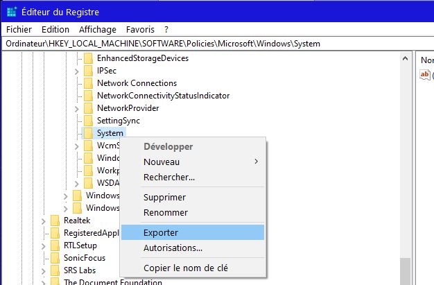 Capture-exporter la clé -system.JPG