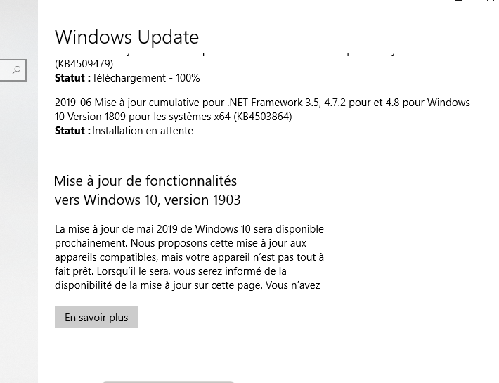 Capture-mise à jour fonctionnalités vers 1903 attente.PNG