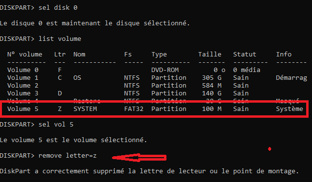 Capture-sel volume 5 remove letter-Z-Diskpart.png