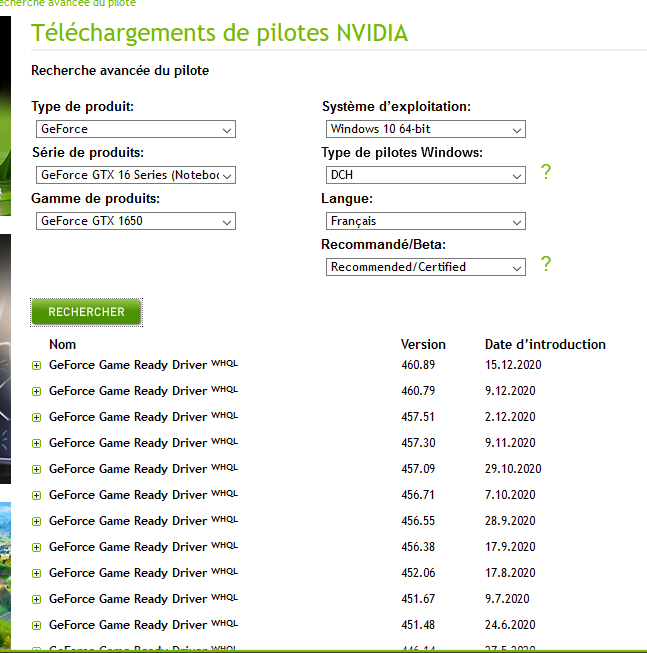 Capture-derniers pilotes VGA proposés par NVidia.PNG