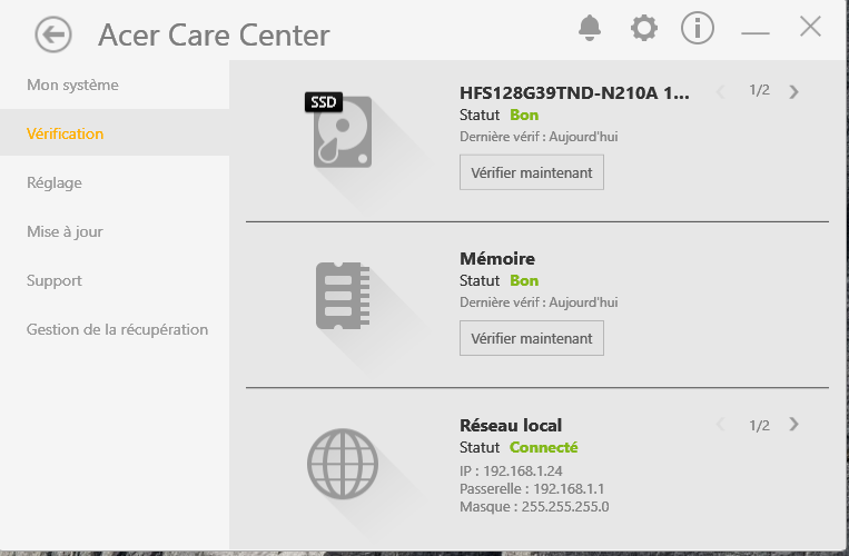 Capture-résultat de l'outilCare center de Acer.PNG