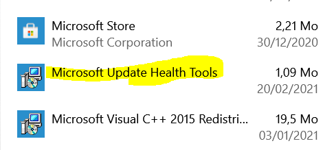 Capture-Microsoft update health tools dans applications.PNG