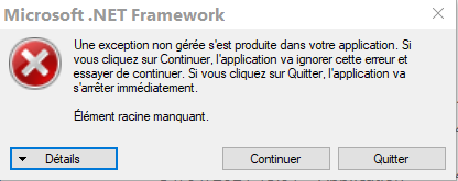 Capture-Net Framework exception non gérée élément racine manquant.PNG