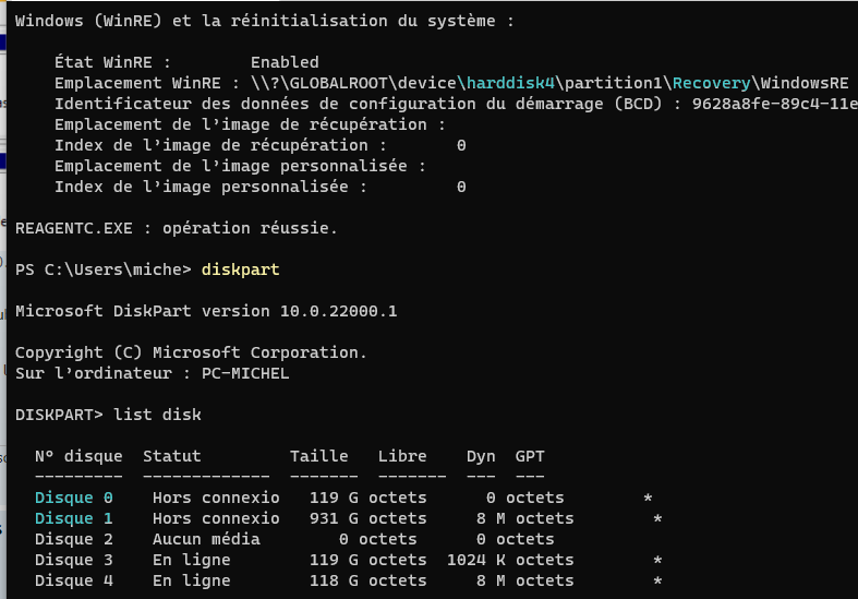 Capture d’écran-reagentc et diskpart Ws 11 sur clé 2022-03-03 160211.png