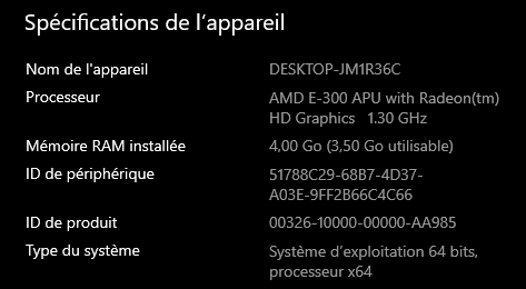 Capture-spécifications Acer X1430 2 coeurs.PNG